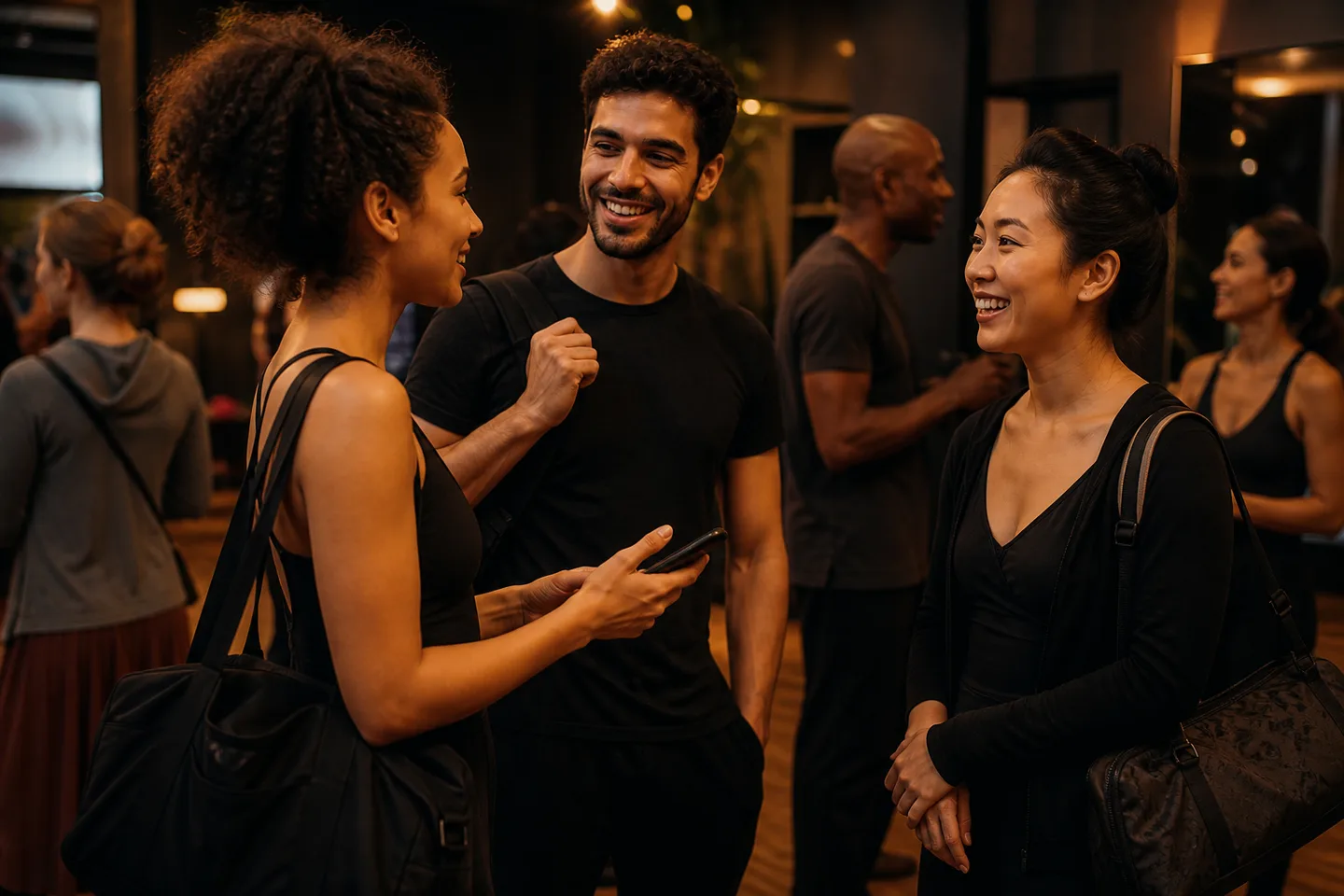 Personas conversando en un espacio de baile